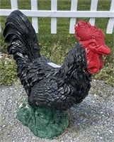 Concrete Painted Rooster Garden Statue.