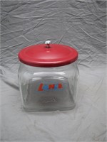 Vintage Small Counter Top Lance Glass Jar W/Red