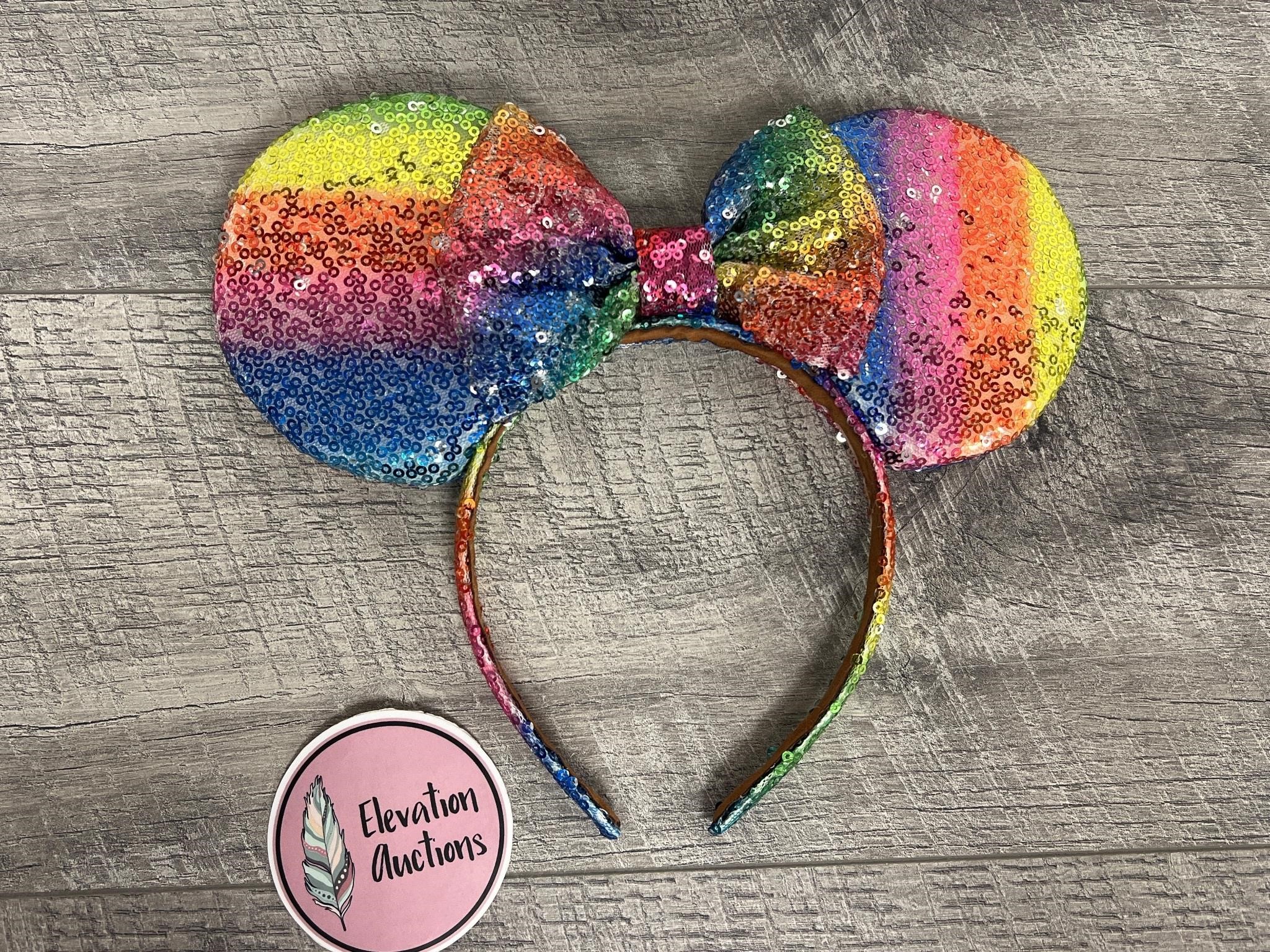 Shiny and sparkly rainbow Minnie Mouse ears