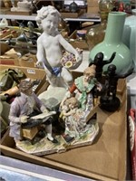 Vintage porcelain figures cherub as-is n wooden