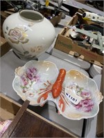 2 pc lobster dish n porcelain vase
