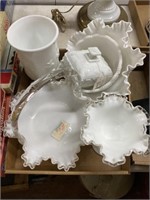 Vintage milk glass items basket compote bowls n