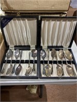 2 sets silver plate spoons with cases