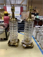 Pair Dresden crystal lamps signed