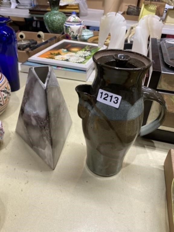 2pc pottery pitcher n modern vase