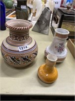 3 pc pottery vases
