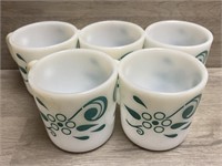 (5) Federal Glass Turquoise Floral Mugs