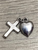 Sterling Silver Religious Heart & Cross Pendant