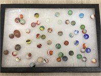 Collection Of Vtg Marbles w/ Onion Skin & Display