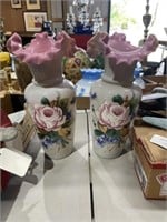 Pair of painted Bristol vases