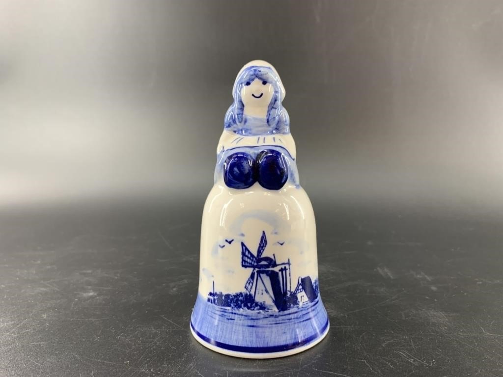 Dutch Delft bell with clapper, 4 3/4" tall