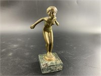 Copy of an art deco bronze nude on a marble base,