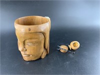 Hand carved wood cup and several bits and bobs