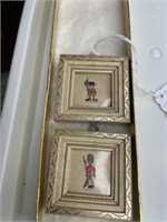 Pair of miniature hand colored English pictures