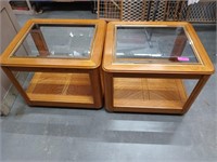 2 Oak end tables with beveled glass inserts