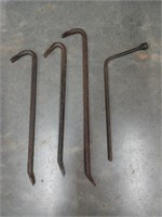 3 crowbars, tire tool