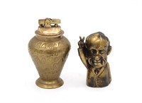 Vintage Brass Lighter & Nixon Figurine