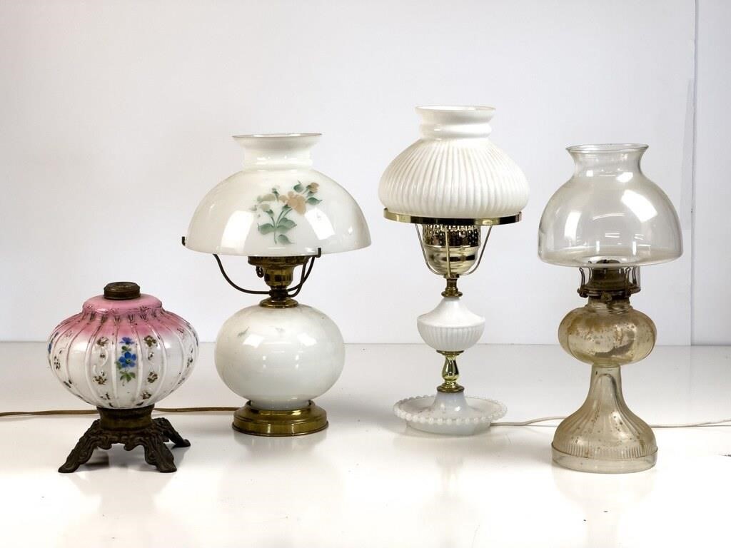 Lot of Four Glass Oil Lamps