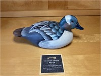 Blue Toned Painted Wooden Duck