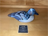 Small Blue Painted Wooden Duck