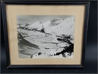 Gorgeous framed photo of a snowy mountain scene, w