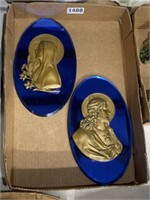 Pair blue mirror religious plaques