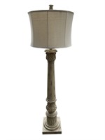 Tall Wood Beige Ornate Lamp