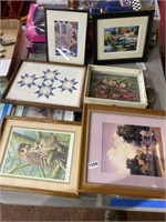 Lot of artwork prints in frames