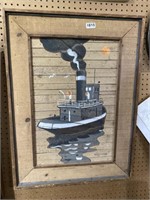 Vintage Degroot tugboat wooden art artist signed