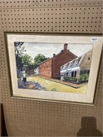 Watercolor framed artist signed Street scene