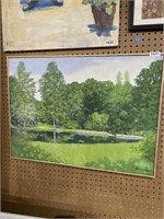 1973 MCM oil painting artist signed landscape