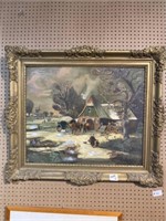 Antique cottage painting on board as-is