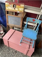 3 pc children’s chalk Board n chair n box