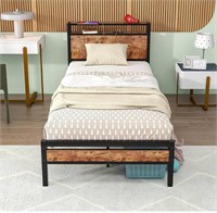 TWIN BED FRAME WITH STORAGE HEADBOARD