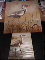 2 canvas heron pictures art 11 / 14 and 23.5 /