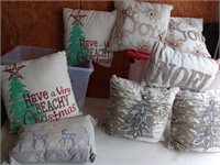 2 bins of Christmas pillows.