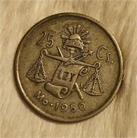 1950 25 Centavos Silver
