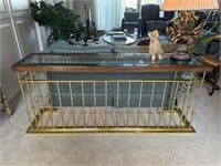 Fine Brass & Wood Accent Glass Top Console Table
