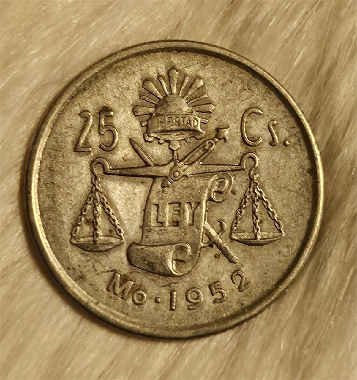1952 25 Centavos Silver