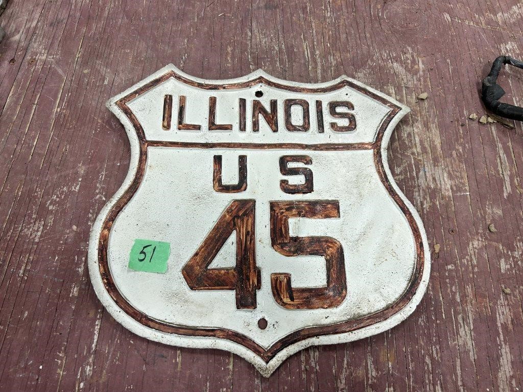 Illinois Rt 45 Vintage Sign- Been Repainted