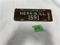 1928 Herrin Illinois License Plate