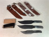 Knife Making Parts, 3-Damascus Blades, 4 Sheaths