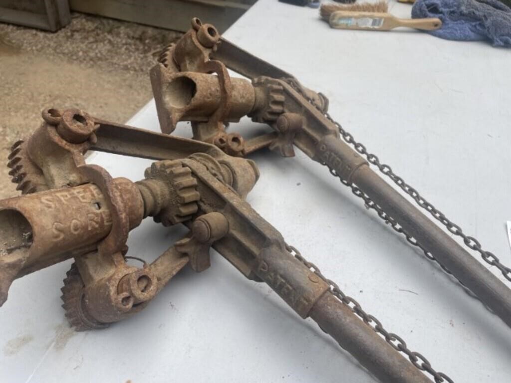 Pair of floor dog clamps. Good working order.