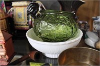 MILK GLASS PLANTER BOWL - GREEN PLANTER