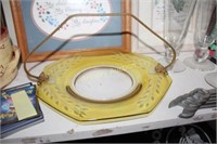 ETCHED AMBER GLASS  PLATE BASKET