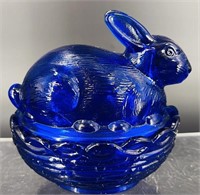 Cobalt Glass Rabbit on Nest
