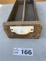 Shell wooden box, enamel handle. 540 x 200 x 100D