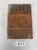 Shell motor spirit, timber crate sign. 245 x 350