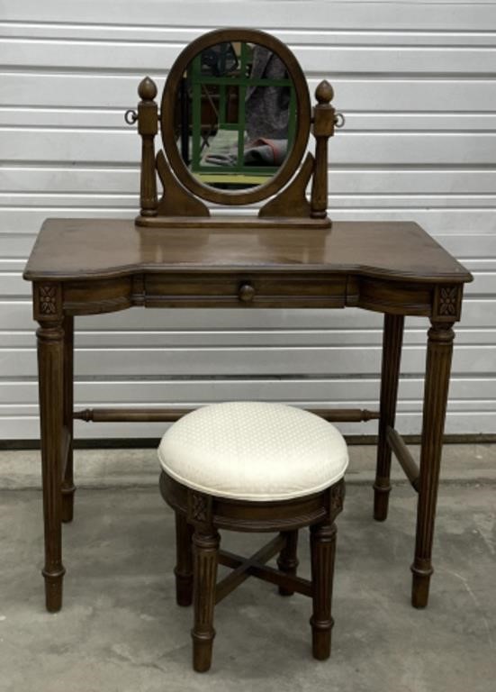 (AB) Vintage Wooden Vanity With Drawer, Mirror,