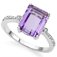 3CT Amethyst and Diamond Ring in Sterling Silver